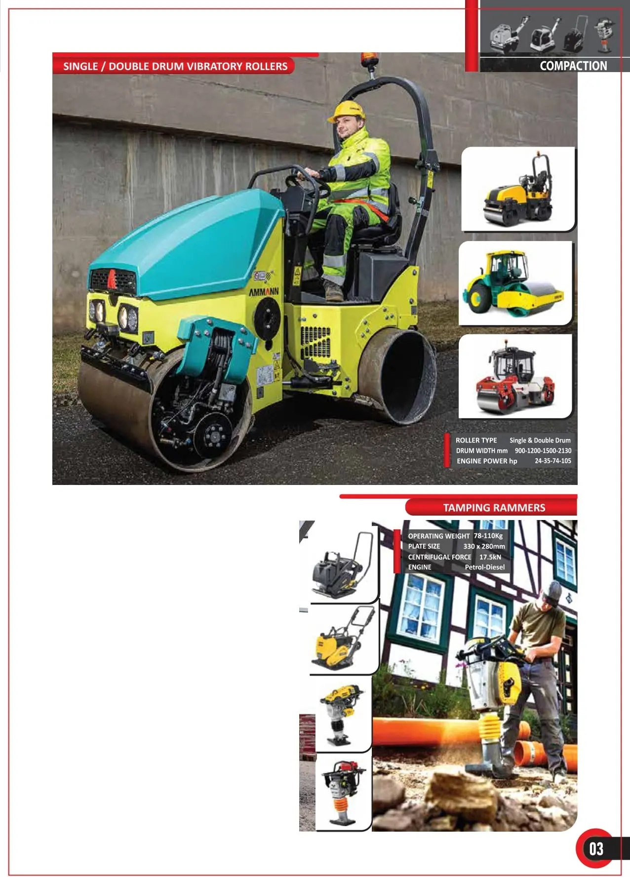 Single & Double Drum Vibratory Rollers available on rental