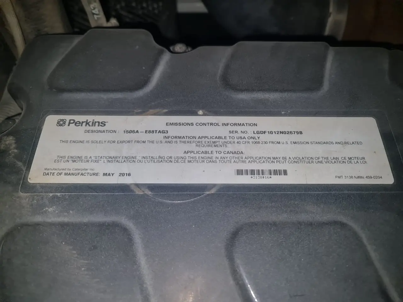 Perkins 1506A Generator 2016 Model 250 kva - 3