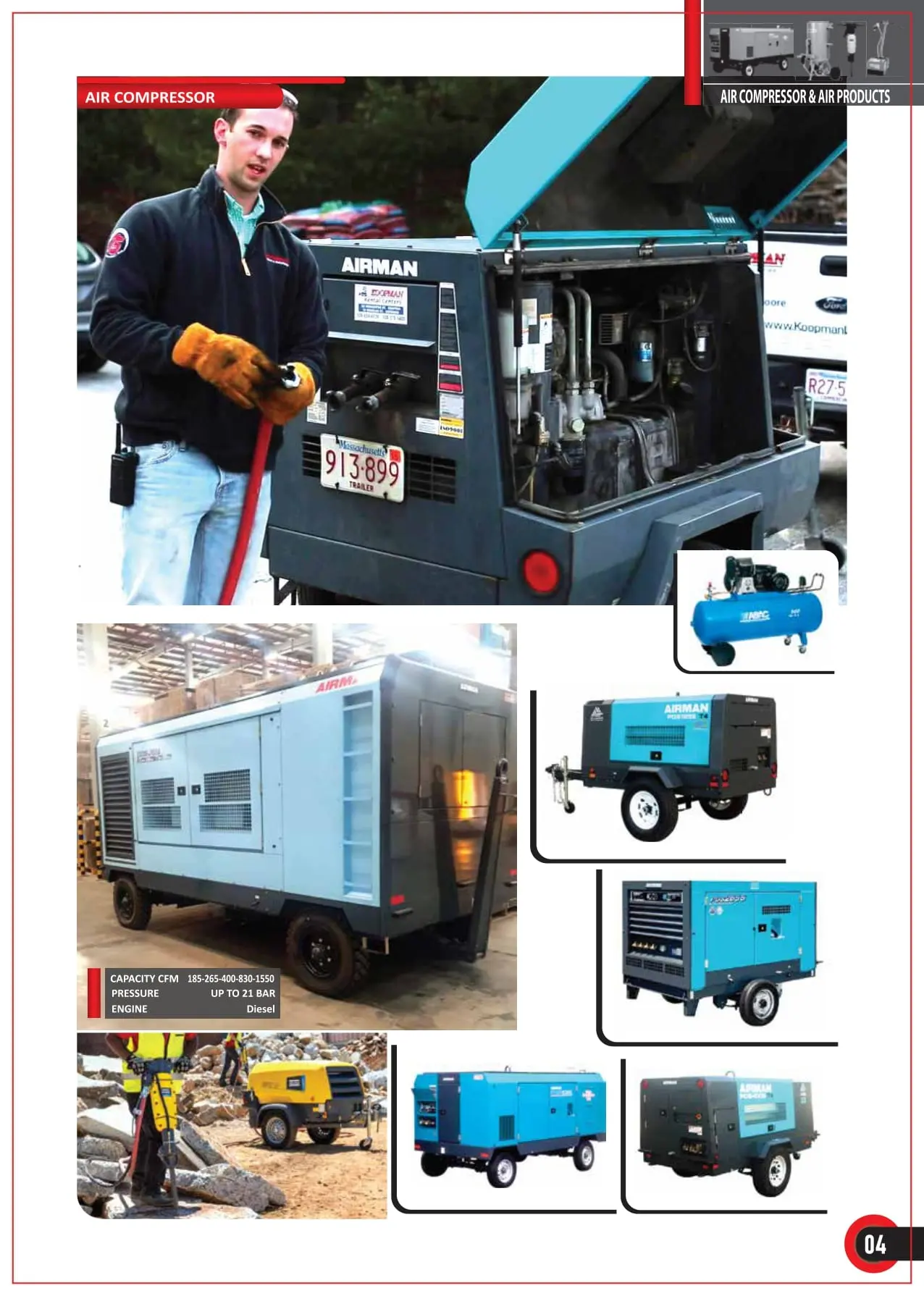 Air Compressor 185 TO 1550 CFM on rental
