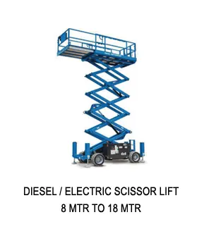 SCISSOR LIFT 8 MTR TO 18 MTR AVAILABLE ON RENT
