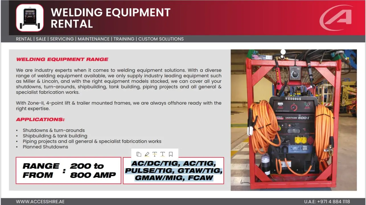 WELDING EQUIPMENT on Rent